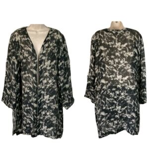 Soft Surroundings 100% Linen Kimono Duster Open Front Side Slits Coastal Grandma